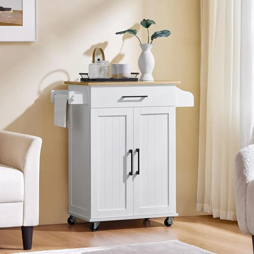 White Rolling Kitchen Cart wit - Coffee Equipment Rack ulasan dan harga